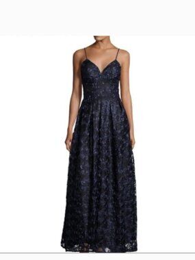 Nicole Miller New York Navy Blue Floral Lace Maxi Dress Sz 12